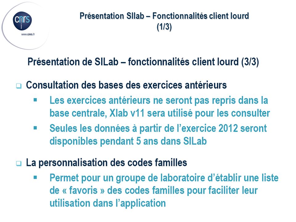 Présentation SIlab – Fonctionnalités client lourd (1/3)