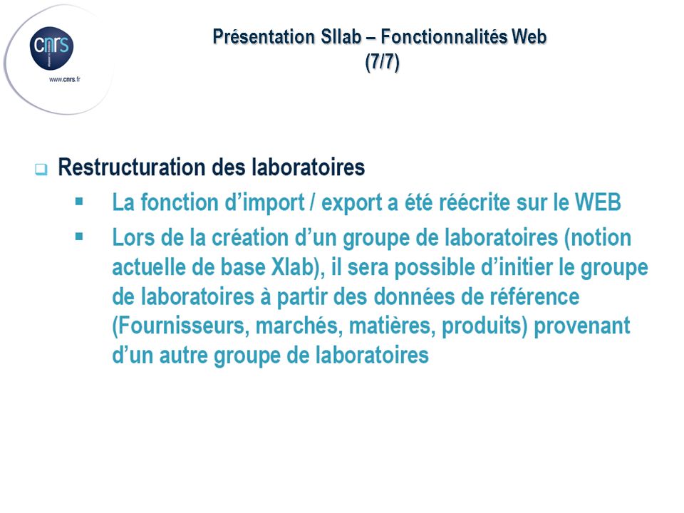 Présentation SIlab – Fonctionnalités Web