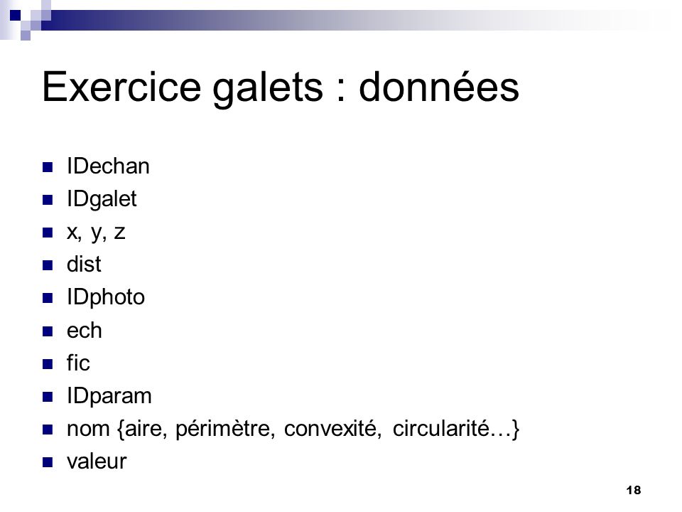 Exercice galets : données