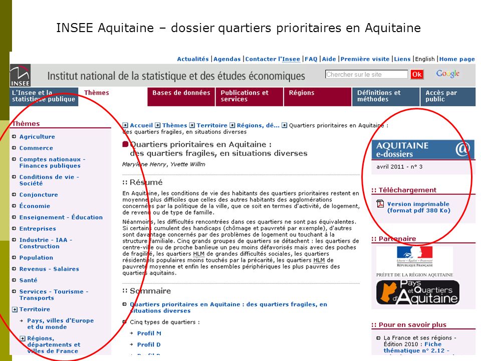 INSEE Aquitaine – dossier quartiers prioritaires en Aquitaine