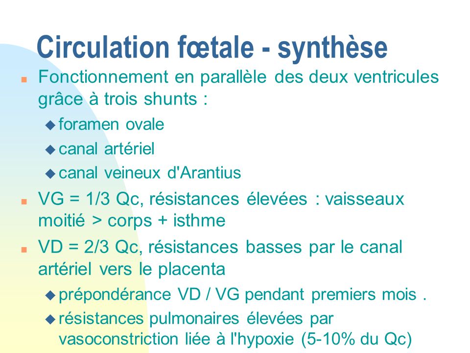 Circulation fœtale - synthèse