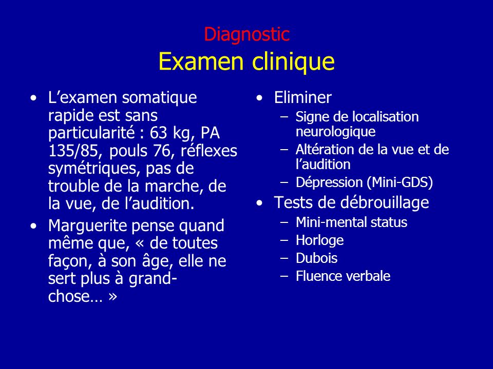 Diagnostic Examen clinique
