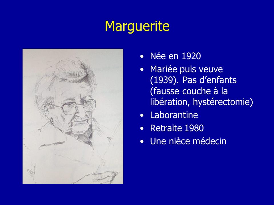 Marguerite Née en Mariée puis veuve (1939). Pas d’enfants (fausse couche à la libération, hystérectomie)