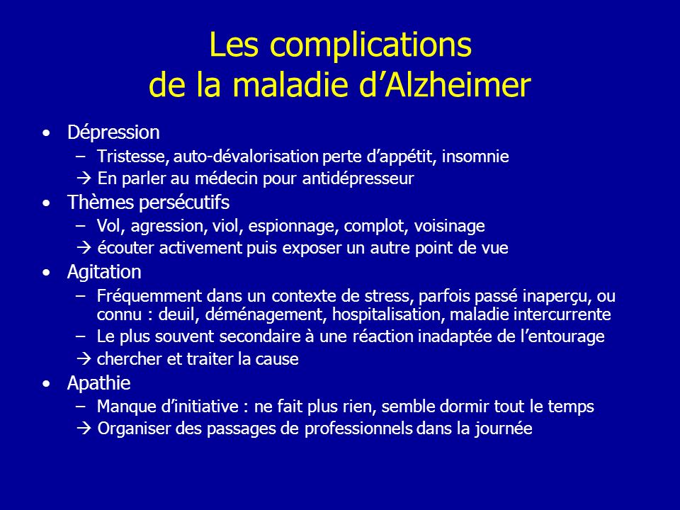 Les complications de la maladie d’Alzheimer