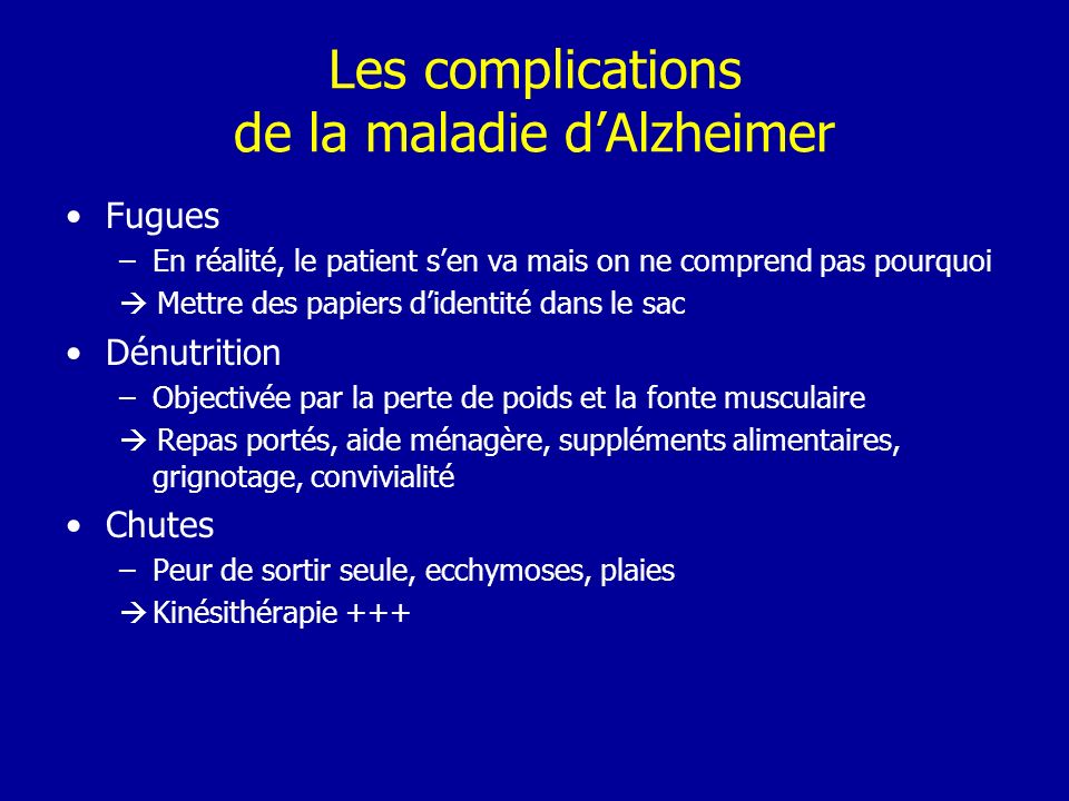 Les complications de la maladie d’Alzheimer