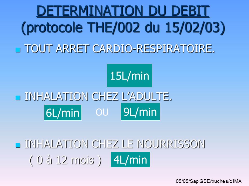 DETERMINATION DU DEBIT (protocole THE/002 du 15/02/03)
