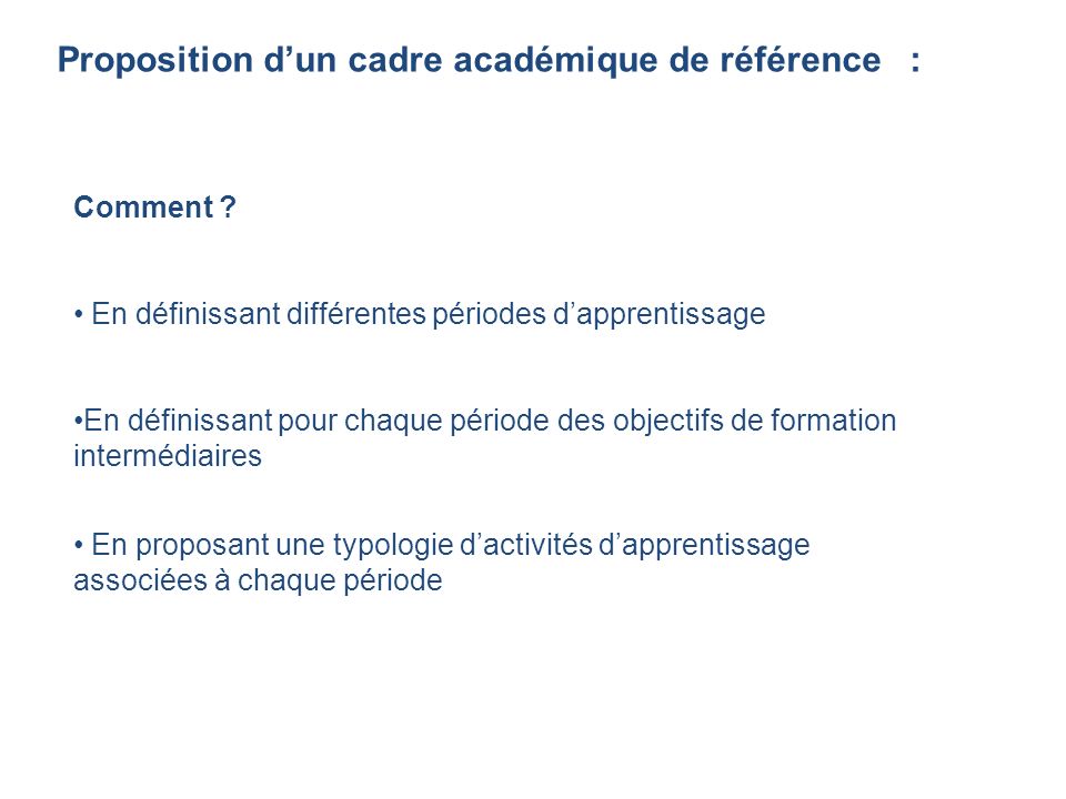 Proposition d’un cadre académique de référence :