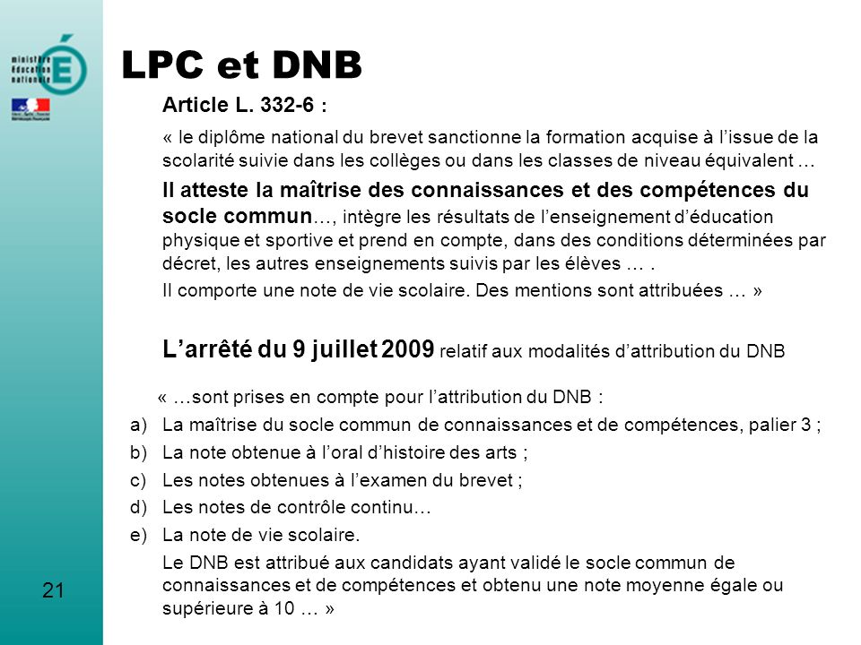 LPC et DNB Article L :
