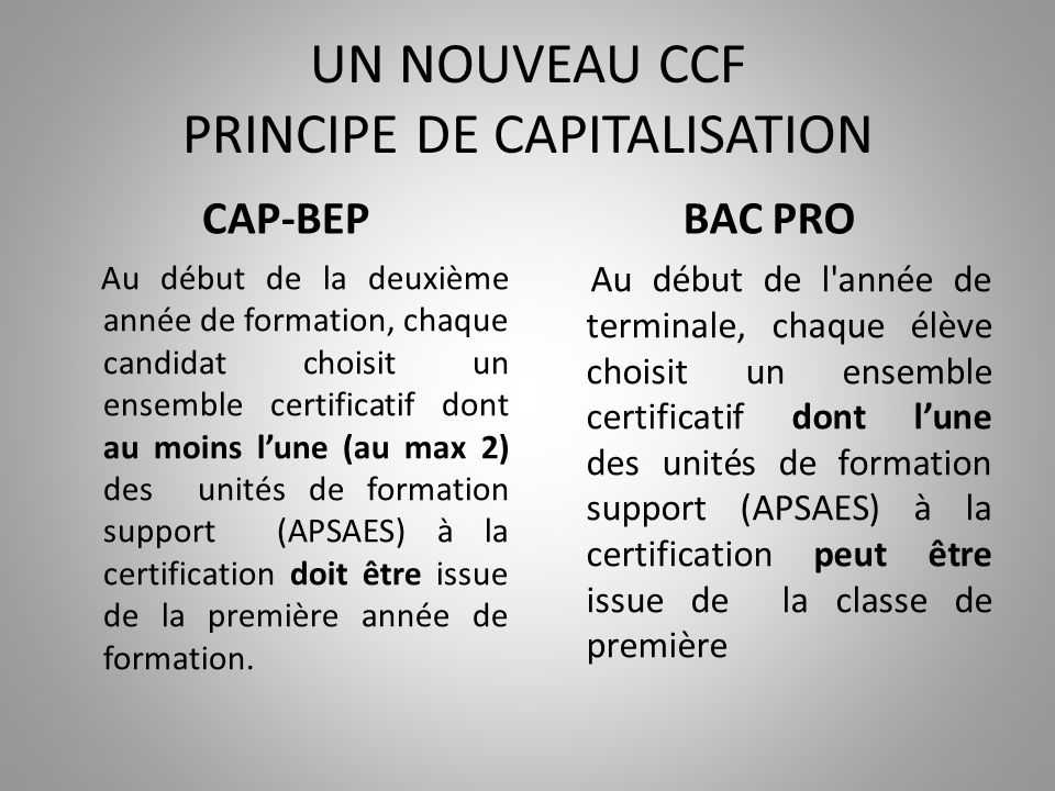 UN NOUVEAU CCF PRINCIPE DE CAPITALISATION