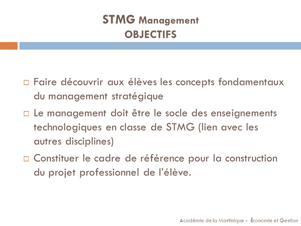 STMG Management OBJECTIFS