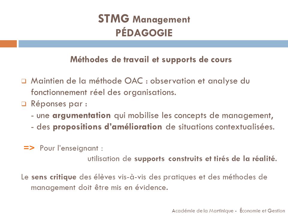 STMG Management PÉDAGOGIE