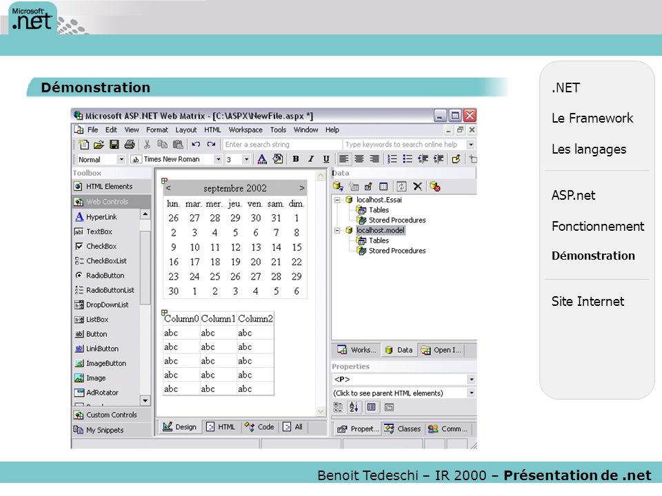 Benoit Tedeschi – IR 2000 – Présentation de .net