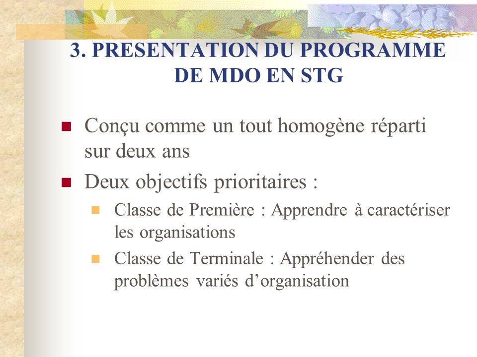 3. PRESENTATION DU PROGRAMME DE MDO EN STG