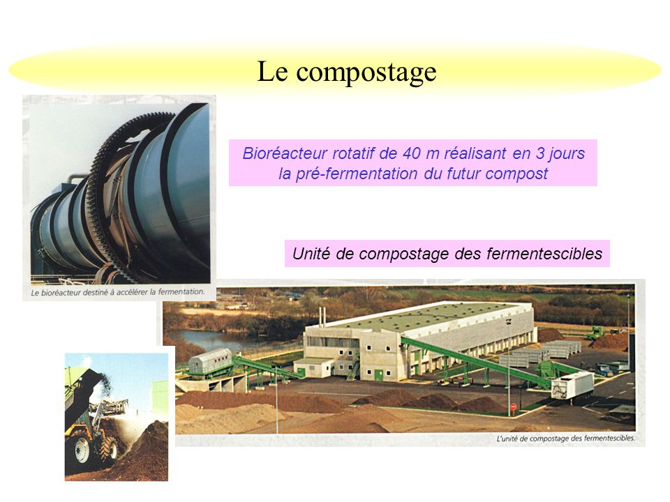 Le compostage Bioréacteur rotatif de 40 m réalisant en 3 jours la pré-fermentation du futur compost.