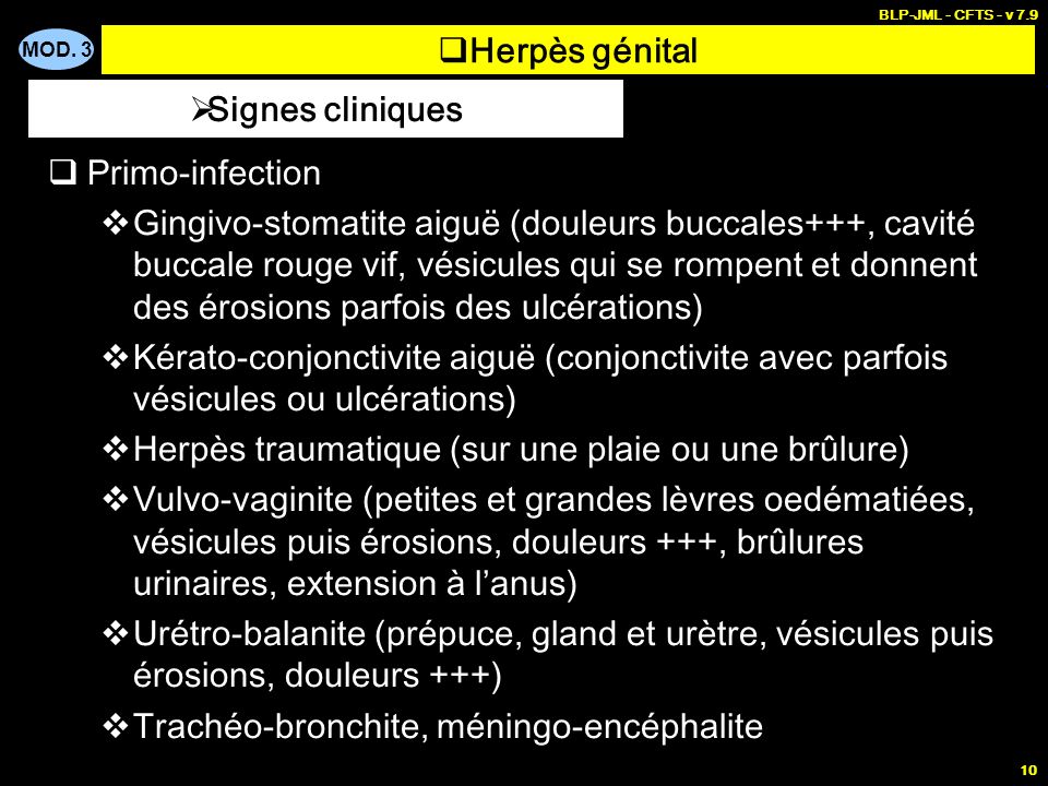 Herpès génital Signes cliniques
