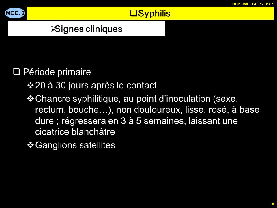 Syphilis Signes cliniques