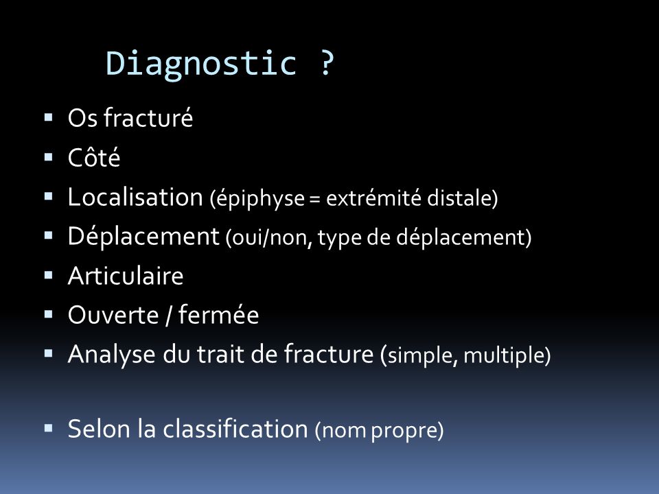 Diagnostic Os fracturé Côté