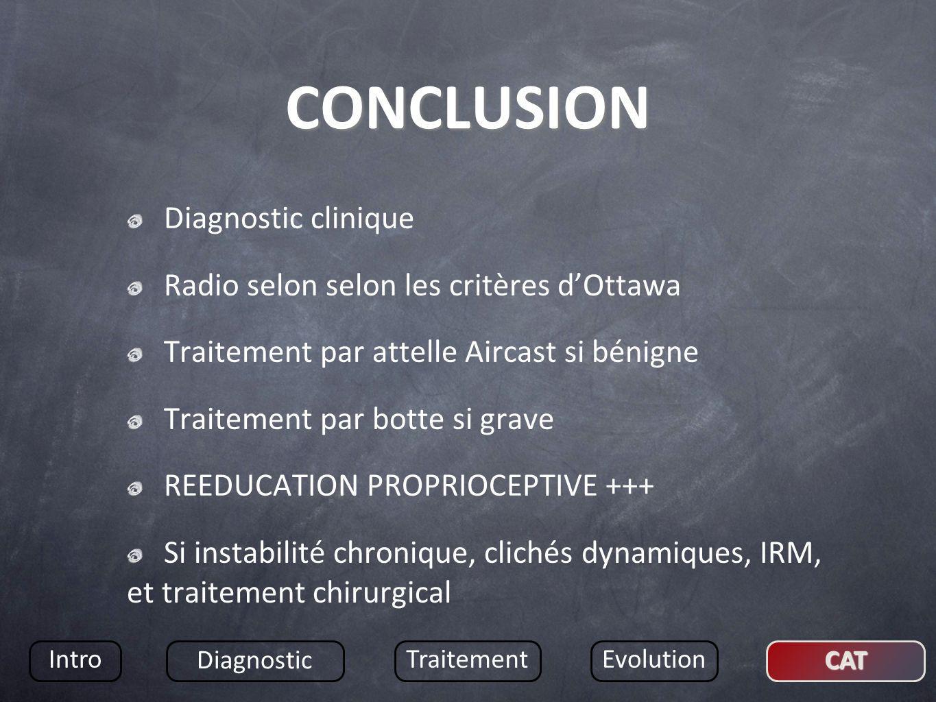 CONCLUSION Diagnostic clinique Radio selon selon les critères d’Ottawa