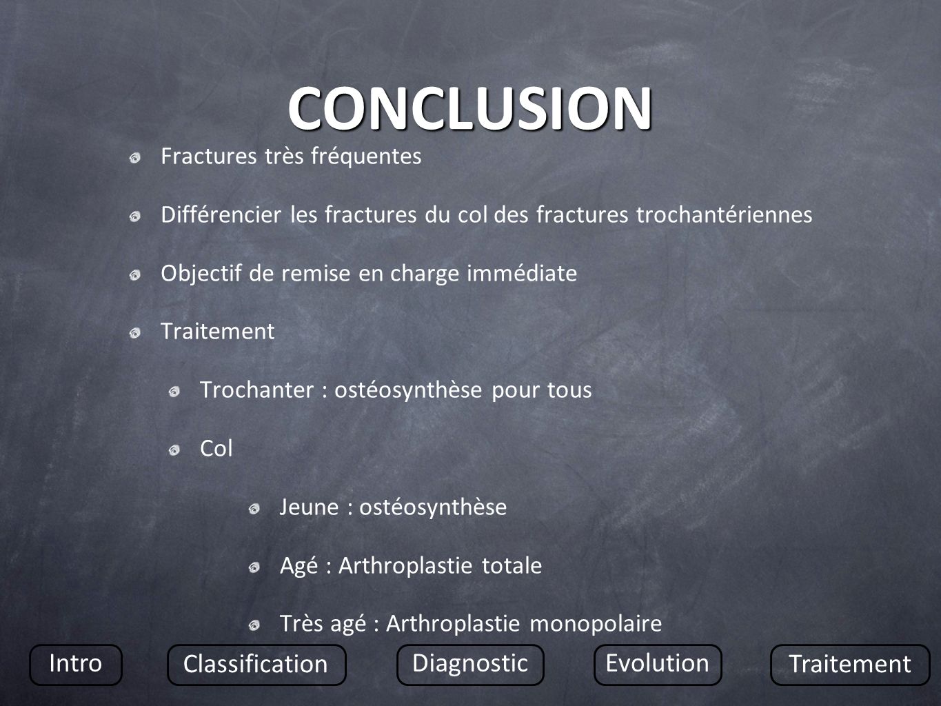 CONCLUSION Intro Classification Diagnostic Evolution Traitement