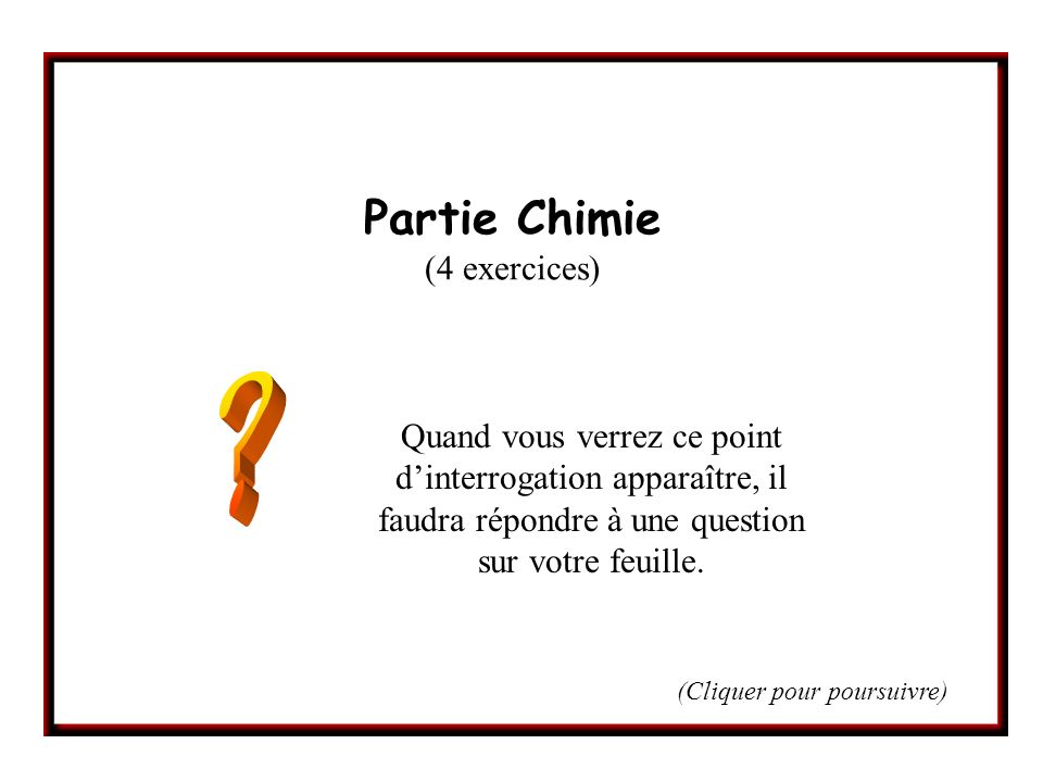Partie Chimie (4 exercices)