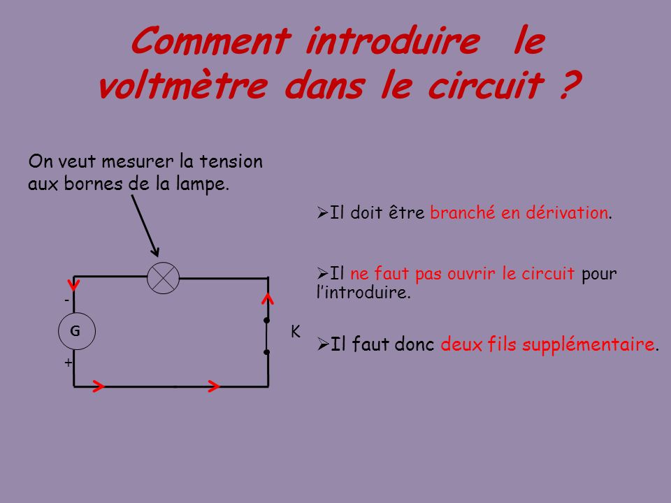 Comment introduire le voltmètre dans le circuit