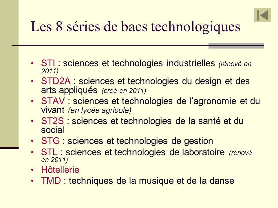Les 8 séries de bacs technologiques