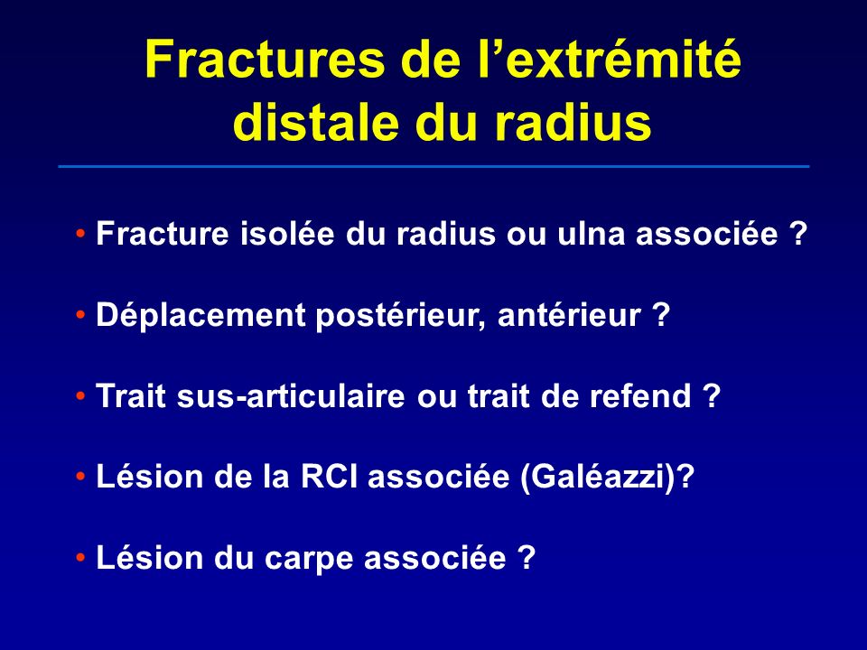 Fractures de l’extrémité distale du radius