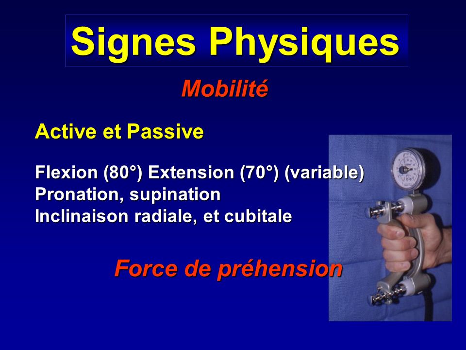 Signes Physiques Mobilité Force de préhension Active et Passive