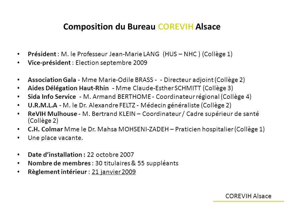 Composition du Bureau COREVIH Alsace