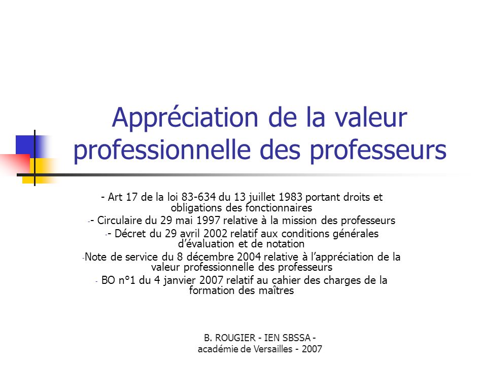 Appréciation de la valeur professionnelle des professeurs