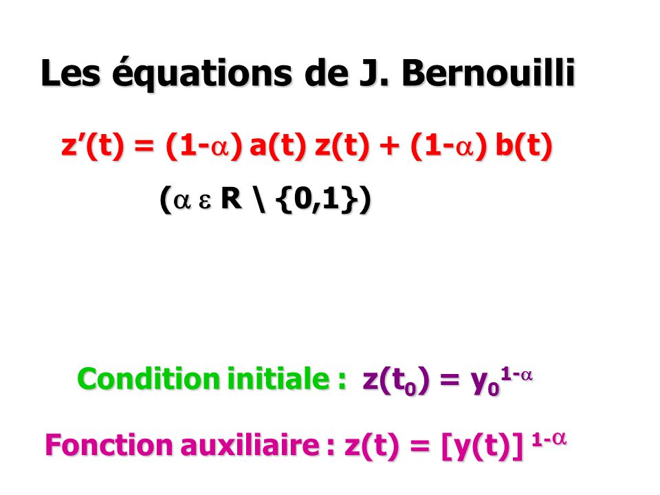Les équations de J. Bernouilli