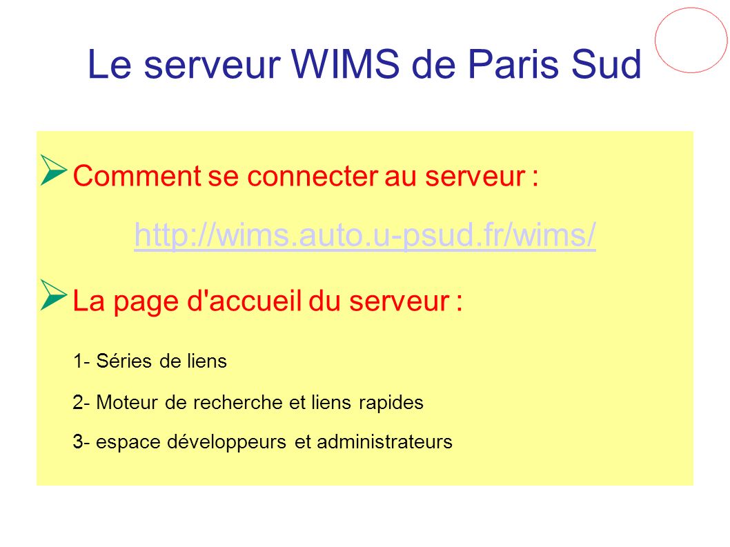 Le serveur WIMS de Paris Sud