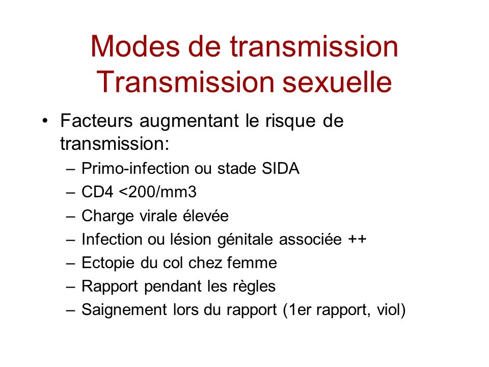 Modes de transmission Transmission sexuelle
