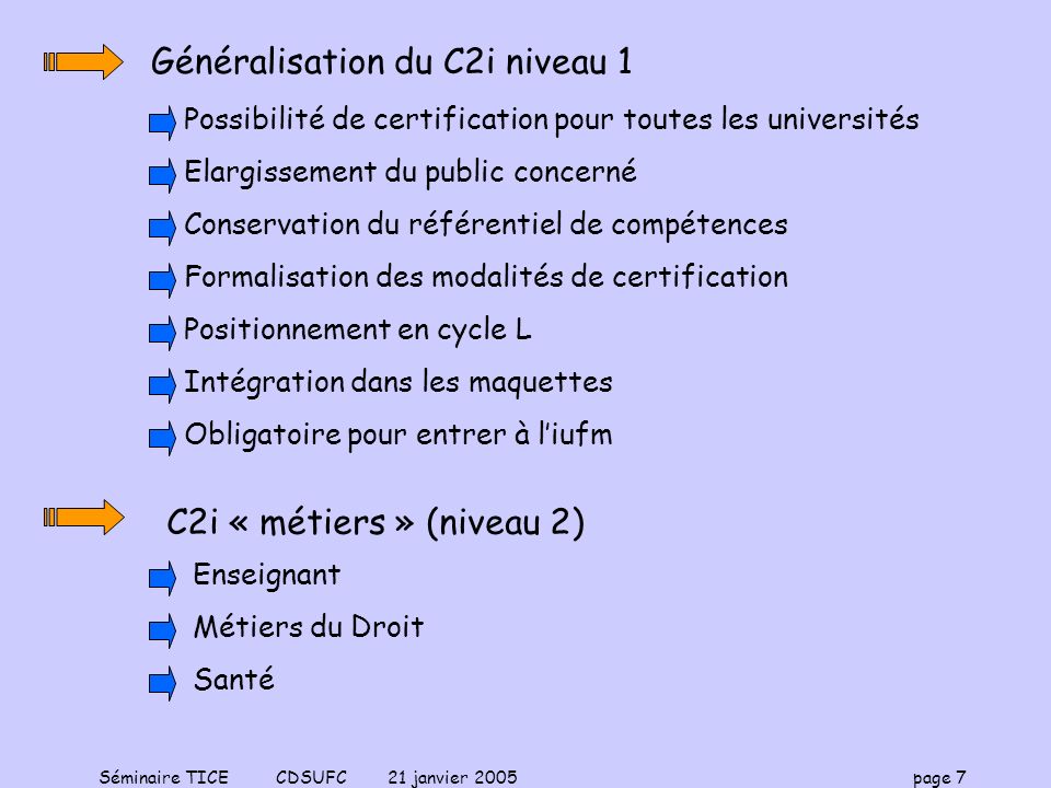 Généralisation du C2i niveau 1