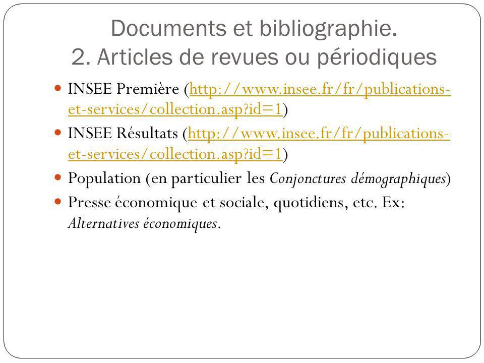 Documents et bibliographie. 2. Articles de revues ou périodiques
