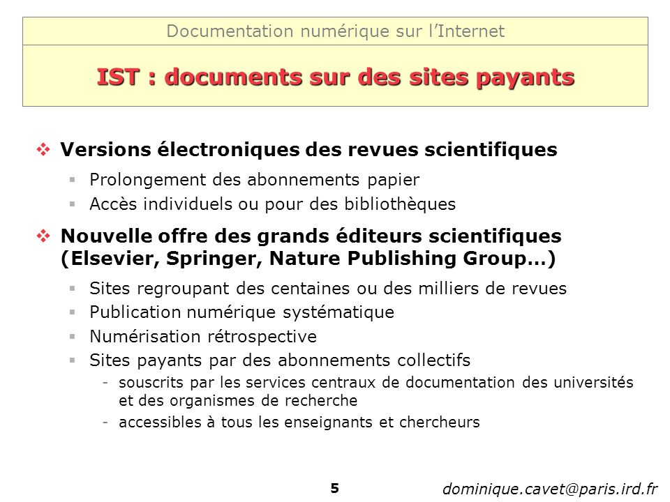 IST : documents sur des sites payants