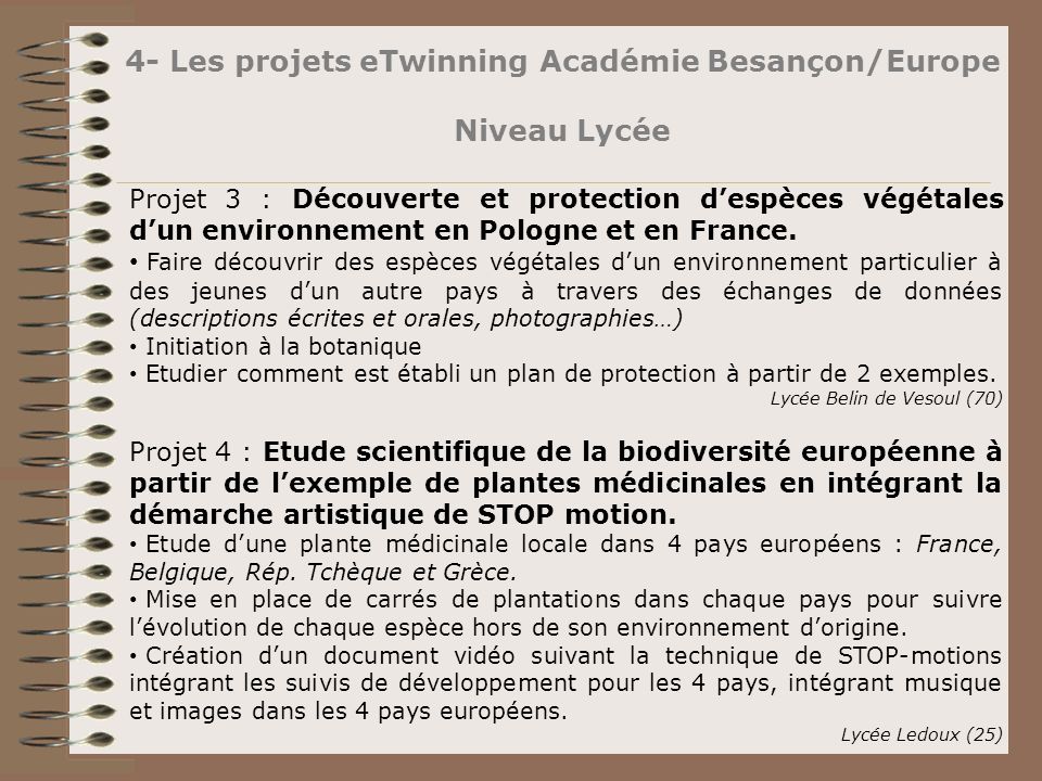 4- Les projets eTwinning Académie Besançon/Europe