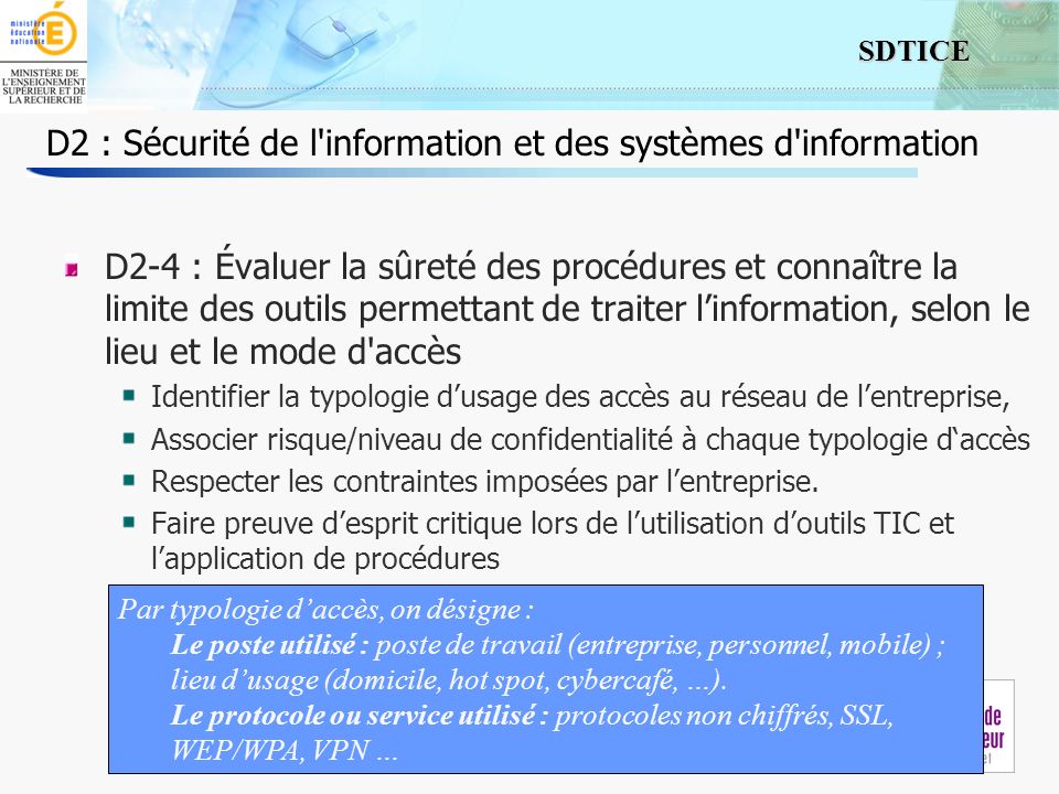 D2 : Sécurité de l information et des systèmes d information