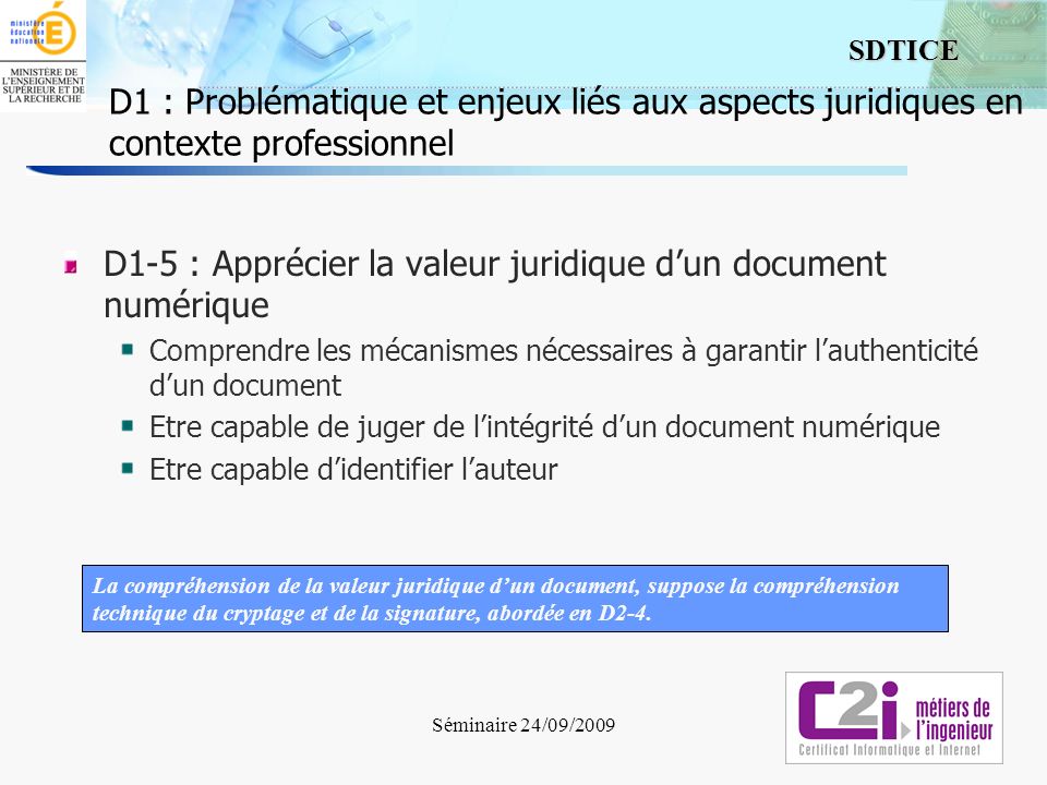 D1-5 : Apprécier la valeur juridique d’un document numérique