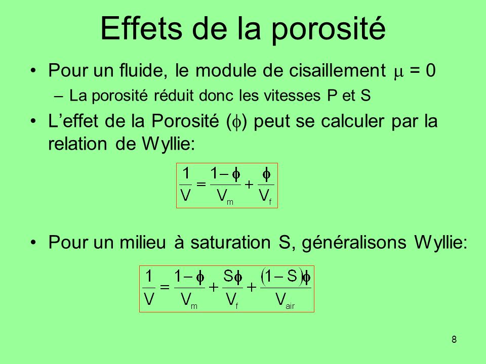 Effets de la porosité Pour un fluide, le module de cisaillement m = 0