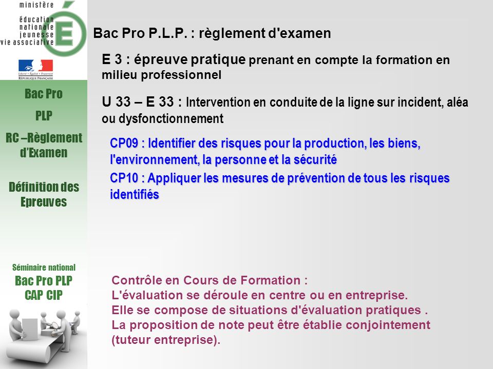 Bac Pro P.L.P. : règlement d examen