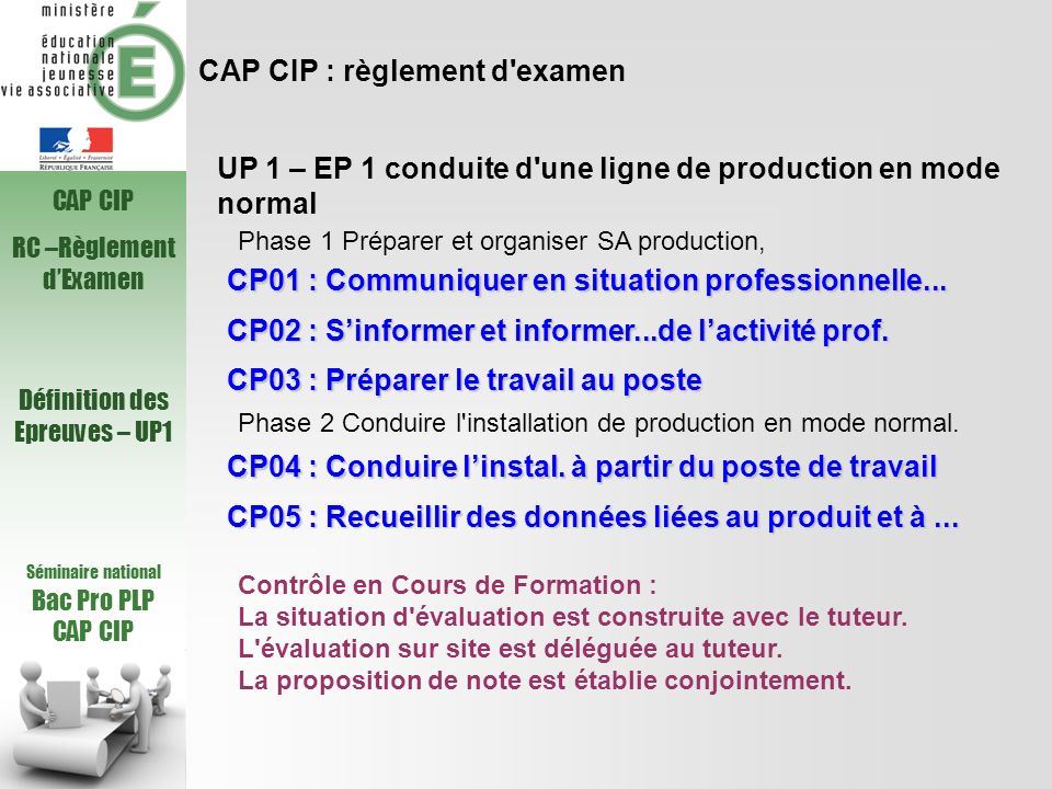 CAP CIP : règlement d examen