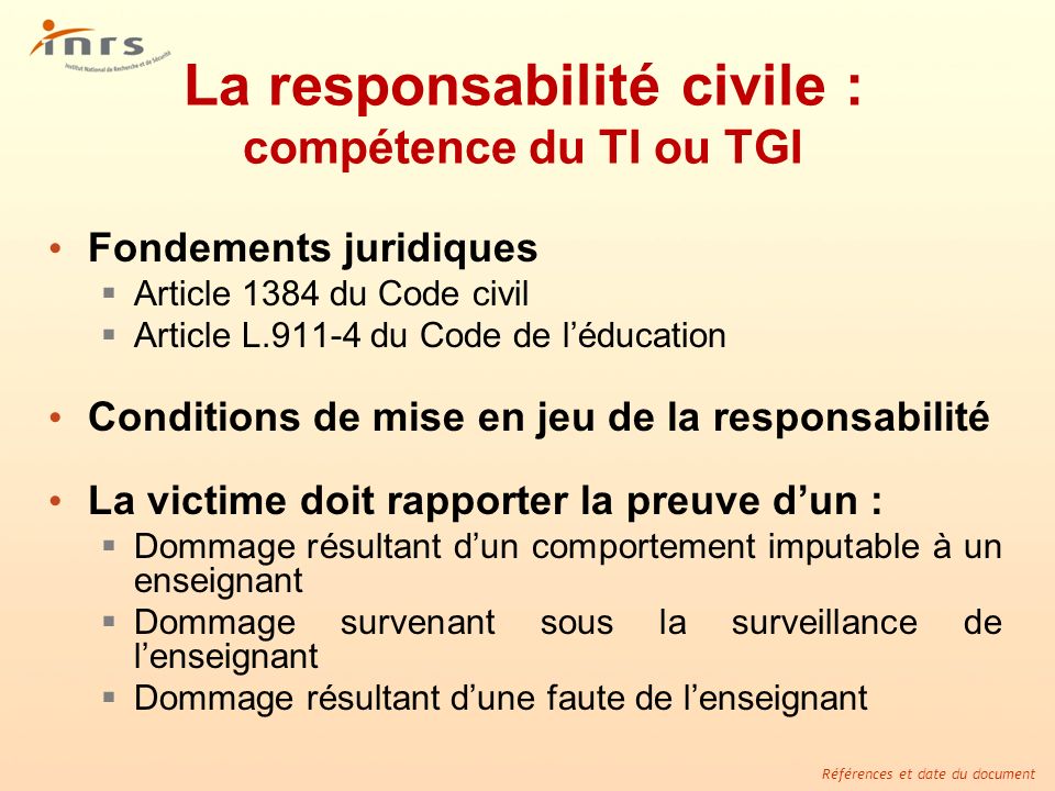 La responsabilité civile : compétence du TI ou TGI