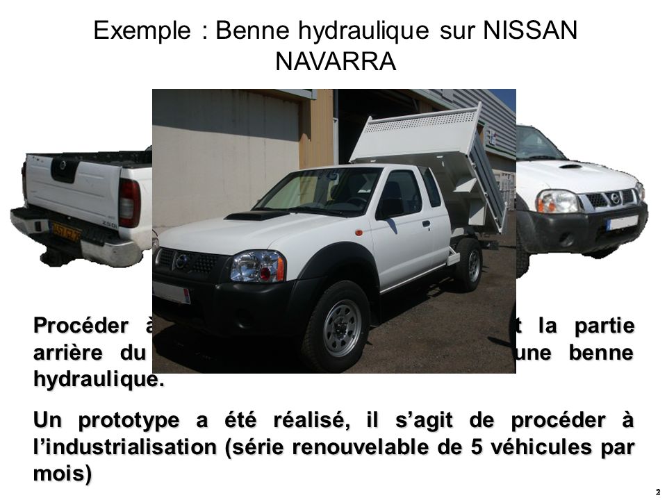 Exemple : Benne hydraulique sur NISSAN NAVARRA