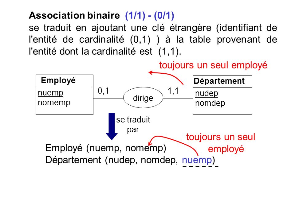 Association binaire (1/1) - (0/1)