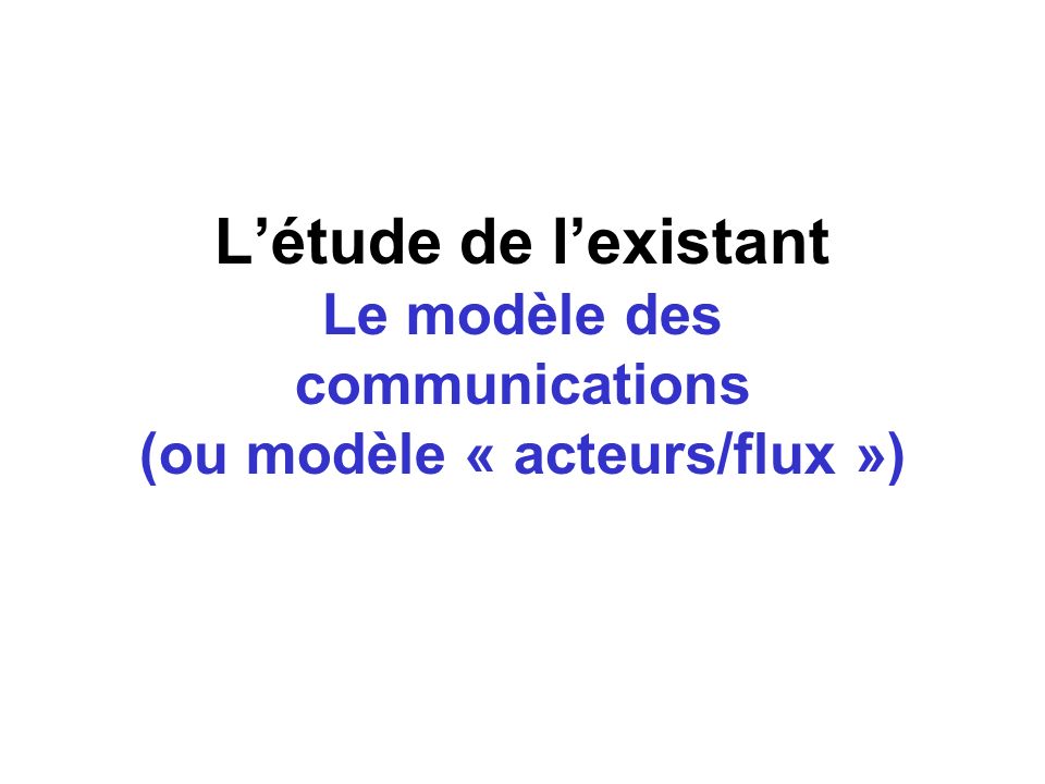 L’étude de l’existant Le modèle des communications (ou modèle « acteurs/flux »)