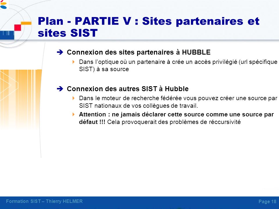 Plan - PARTIE V : Sites partenaires et sites SIST
