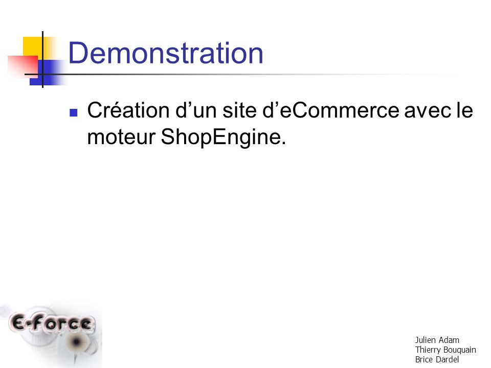 Demonstration Création d’un site d’eCommerce avec le moteur ShopEngine.