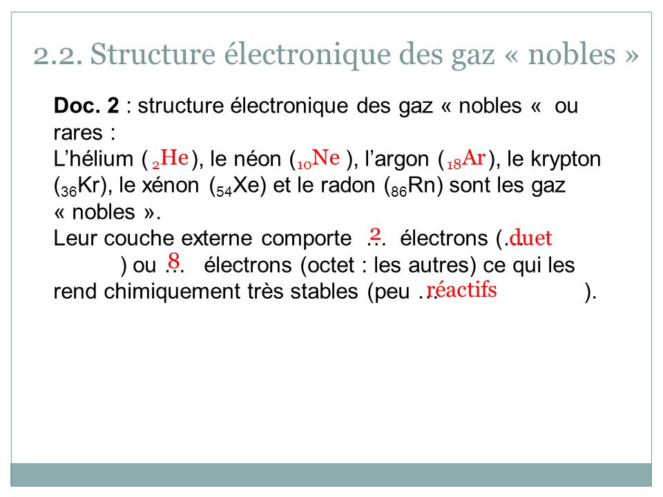 2.2. Structure électronique des gaz « nobles »