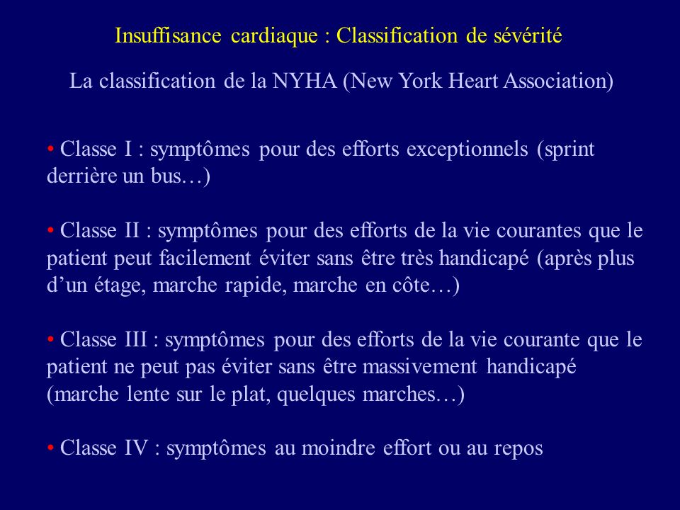 Insuffisance cardiaque : Classification de sévérité